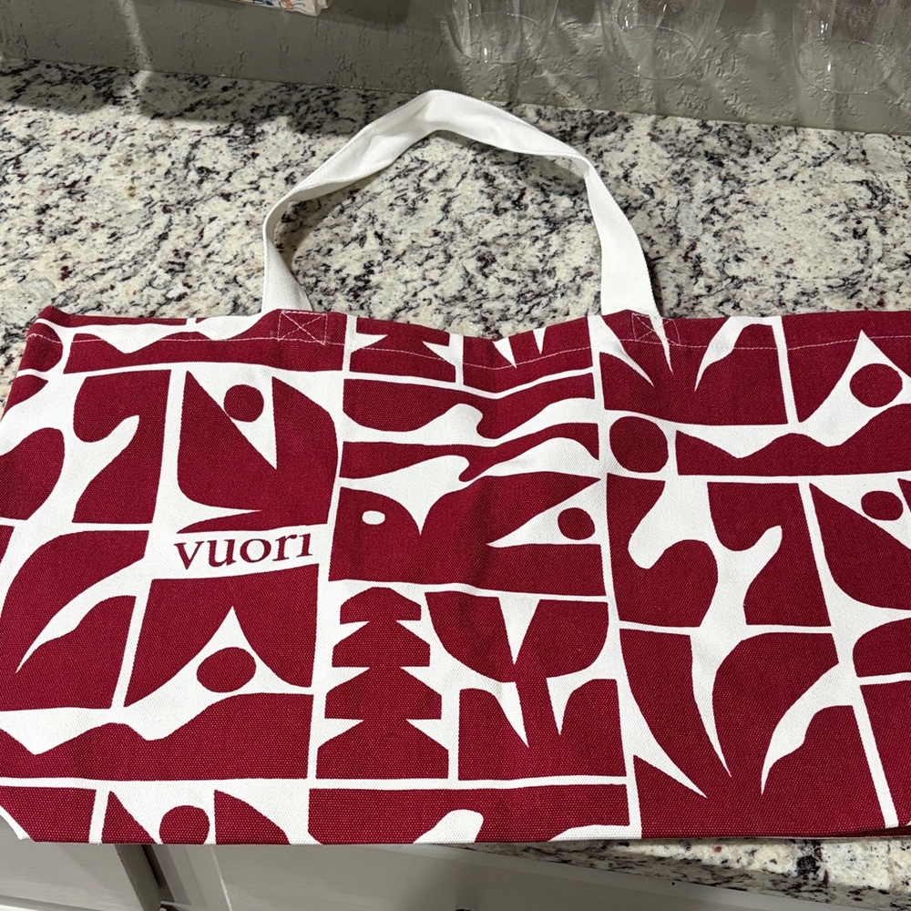 Vuori Holiday strawberry Red and White Graphic Tote